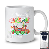 Personalized Custom Name Merry Christmas; Lovely X-mas Tree Snowing Santa Butterfly Animal T-Shirt