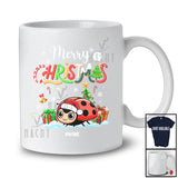 Personalized Custom Name Merry Christmas; Lovely X-mas Tree Snowing Santa Ladybug Animal T-Shirt