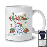 Personalized Custom Name Merry Christmas; Lovely X-mas Tree Snow Santa Hippopotamus Animal T-Shirt