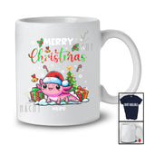 Personalized Custom Name Merry Christmas; Lovely X-mas Tree Snowing Santa Axolotl Animal T-Shirt