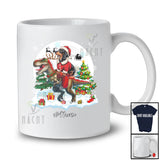 Personalized Custom Name Santa Dachshund Riding T-Rex; Merry Christmas Moon Snow Animal T-Shirt