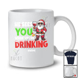 Personalized He Sees You When Drinking; Fantastic Christmas Custom Name Santa Wine Drunker T-Shirt
