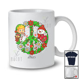 Personalized Custom Name Floral Peace Sign Elf Snowman Face; Adorable Christmas Family T-Shirt
