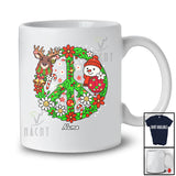Personalized Custom Name Floral Peace Sign Reindeer Snowman Face; Adorable Christmas Family T-Shirt