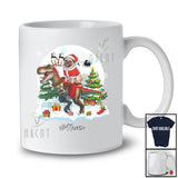 Personalized Custom Name Santa Pug Riding T-Rex; Merry Christmas Moon Snow Animal T-Shirt