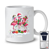 Personalized Custom Name Three Santa Flamingo; Adorable Christmas Lights Snowing Family T-Shirt