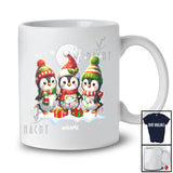 Personalized Custom Name Three Santa Penguin; Adorable Christmas Lights Snowing Family T-Shirt