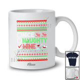 Personalized Custom Name Nice Naughty Wine; Amusing Christmas Sweater Wine Drinking T-Shirt