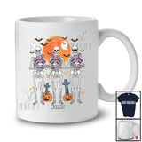 Personalized Custom Name Three Skeletons Hugging Raccoon; Horror Halloween Moon Family T-Shirt