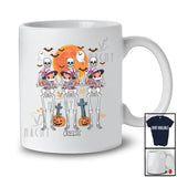 Personalized Custom Name Three Skeletons Hugging Squirrel; Horror Halloween Moon Family T-Shirt