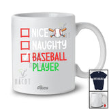 Personalized Custom Name Nice Naughty Baseball Player; Humorous Christmas Playing Sport T-Shirt