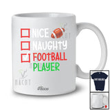 Personalized Custom Name Nice Naughty Football Player; Humorous Christmas Playing Sport T-Shirt