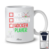 Personalized Custom Name Nice Naughty Hockey Player; Humorous Christmas Playing Sport T-Shirt