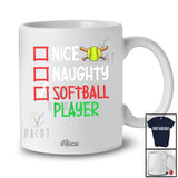 Personalized Custom Name Nice Naughty Softball Player; Humorous Christmas Playing Sport T-Shirt