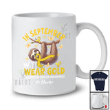 Personalized Custom Name September We Wear Gold; Lovely Childhood Cancer Ribbon Sloth T-Shirt