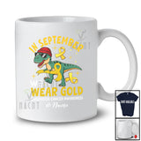 Personalized Custom Name September We Wear Gold; Lovely Childhood Cancer Ribbon T-Rex T-Shirt