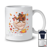 Personalized Custom Name Dabbing Turkey Riding Chicken; Cheerful Thanksgiving Farmer; Fall Family T-Shirt