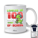 Personalized Custom Name Leveled Up 100 Days Of School; Joyful Dinosaur Gaming; T-Rex Gamer T-Shirt