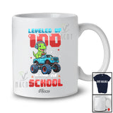 Personalized Custom Name Leveled Up 100 Days Of School; Joyful T-Rex On Monster Truck Gamer T-Shirt