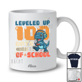 Personalized Custom Name Vintage Leveled Up 100 Days Of School; Joyful Dinosaur Gaming T-Rex Gamer T-Shirt