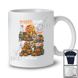 Personalized Custom Name Spooky Squad; Scary Halloween Construction Trucks Skeleton Pumpkin; Driver T-Shirt