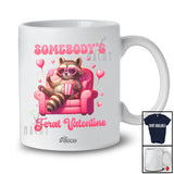 Personalized Custom Name Somebody's Feral Valentine; Lovely Pink Raccoon Sunglasses Couple T-Shirt