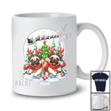 Personalized Custom Name Two Pugs Reindeer Running; Lovely Christmas Moon Tree Family T-Shirt