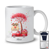 Personalized Custom Name Two Pug Hanging Red Truck; Happy Valentine Hearts Tree Couple T-Shirt