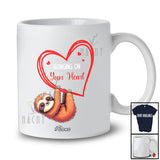 Personalized Custom Name Hanging On Your Heart; Lovely Valentine Sloth Hanging On Heart Couple T-Shirt