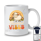 Personalized Custom Name Thankful Vibes; Lovely Thanksgiving Sheep Rainbow; Farmer Family T-Shirt