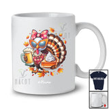 Personalized Custom Name Turkey Drinking Beer; Happy Thanksgiving Girl Women Turkey Bow Tie T-Shirt