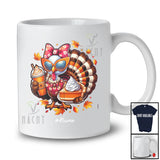 Personalized Custom Name Turkey Drinking Coffee; Happy Thanksgiving Girl Women Turkey Bow Tie T-Shirt