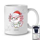 Personalized Custom Name Santa Axolotl Face Christmas Lights; Merry X-mas Snowing Animal T-Shirt