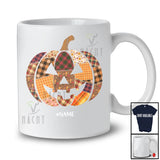 Personalized Custom Name Leopard Plaid Carved Pumpkin Face; Scary Halloween Family T-Shirt