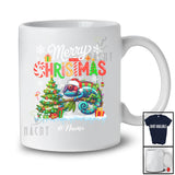 Personalized Custom Name Merry Christmas; Lovely Santa Chameleon Animal X-mas Lights Tree T-Shirt