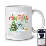 Personalized Custom Name Merry Christmas; Lovely Santa Dragonfly Animal X-mas Lights Tree T-Shirt