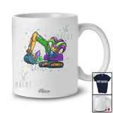 Personalized Custom Name Excavator Mardi Gras Mask; Joyful Mardi Gras Construction Vehicle Driver T-Shirt