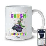 Personalized Custom Name I'm Ready To Crush Mardi Gras; Joyful T-Rex Riding Monster Truck T-Shirt