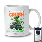 Personalized Custom Name Crush St. Patrick's Day; Joyful T-Rex Riding Monster Truck Shamrock T-Shirt