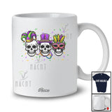 Personalized Custom Name Three Skulls Wearing Mardi Gras Mask Beads; Scary Mardi Gras Parade T-Shirt