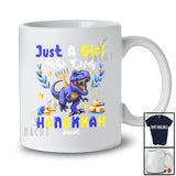 Personalized Custom Name Girl Who Loves Hanukkah; Lovely Lights T Rex; Girls Women Family T-Shirt