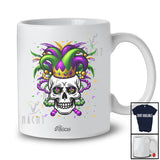 Personalized Custom Name Skull Wearing Mardi Gras Beads; Scary Mardi Gras Carnival Parades Group T-Shirt