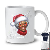 Personalized Custom Name African Woman Santa Sunglasses; Proud Christmas Santa Face; Black Afro T-Shirt