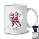 Personalized Santa Playing Ice Hockey; Amusing Christmas Moon Custom Name Sport Player T-Shirt