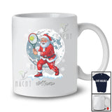 Personalized Santa Playing Tennis; Amusing Christmas Moon Custom Name Sport Player T-Shirt