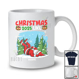 Personalized Custom Name Christmas 2025 Like; Humorous X-mas Santa Down Side Lazy; Family T-Shirt