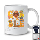 Personalized Custom Name Gobble; Awesome Thanksgiving Leopard Sunflower Fall Leaves Turkey T-Shirt