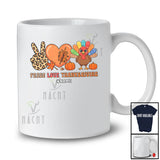 Personalized Custom Name Peace Love Thanksgiving; Adorable Leopard Heart Hand Sign Turkey T-Shirt