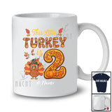 Personalized Custom Name This Little Turkey Is 2; Joyful 2nd Birthday Thanksgiving Fall Family T-Shirt
