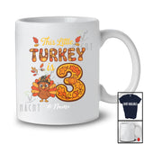 Personalized Custom Name This Little Turkey Is 3; Joyful 3rd Birthday Thanksgiving Fall Family T-Shirt